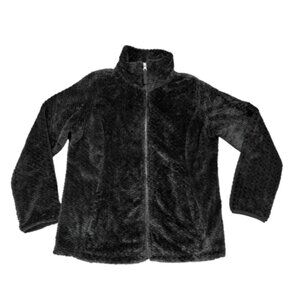 Free 2 B Women’s Black Fuzzy Velour Zip-Up Jacket | Size Large